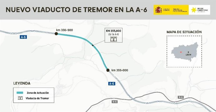 Mapa de la zona donde se ubicará el nuevo viaducto de Tremor en la A-6, en la provincia de León.