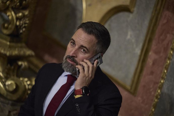 El presidente de Vox, Santiago Abascal, durante una sesión plenaria en el Congreso