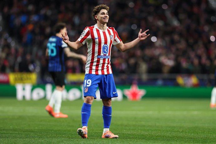 Julian Alvarez of Atletico de Madrid celebrates a goal during the UEFA Champions League 2025/26 League Phase MD5 match between Atletico de Madrid and FC Internazionale Milano at Riyadh Air Metropolitano on November 26, 2025, in Madrid, Spain.