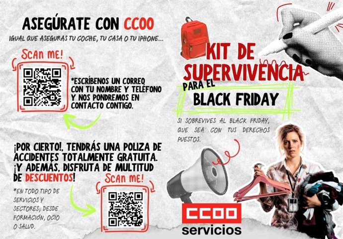 CCOO advierte de la "sobrecarga laboral" en el comercio con su campaña 'Kit de supervivencia para el Black Friday'