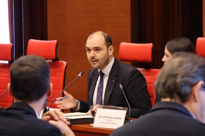 El conseller de la Presidencia de la Generalitat, Albert Dalmau, en una comparecencia ante la Comisión de Asuntos Institucionales del Parlament