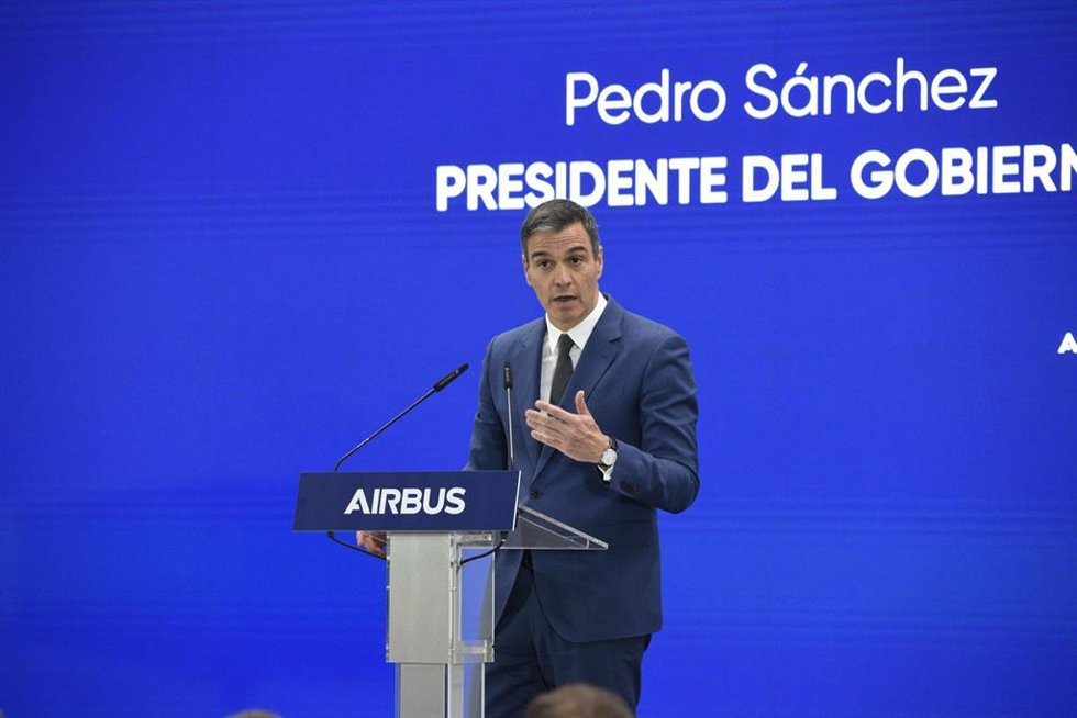 Archivo - Pedro Sánchez durante la inauguración del HUB de Airbus en Albacete.