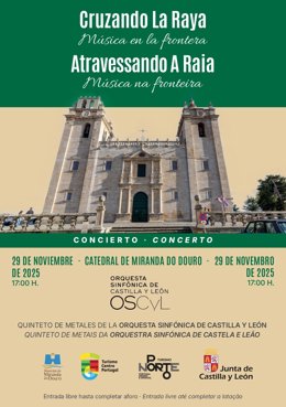 El Quinteto de Metales de la Orquesta Sinfónica de Castilla y León actúa en la catedral de Miranda do Douro (Portugal) en , el concierto 'Cruzando La Raya. Música en la Frontera'