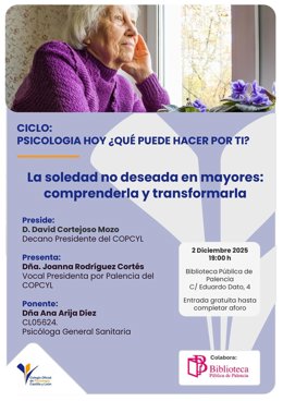 El COPCYL celebra el 2 de diciembre en Palencia la charla 'La soledad no deseada en mayores'.