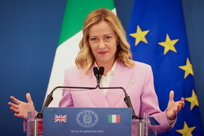 Archivo - 16 September 2024, Italy, Rome: Italian Prime Minister Giorgia Meloni speaks during a joint press conference with UK Prime Minister Keir Starmer at Villa Doria Pamphilj in Rome. Photo: Phil Noble/PA Wire/dpa