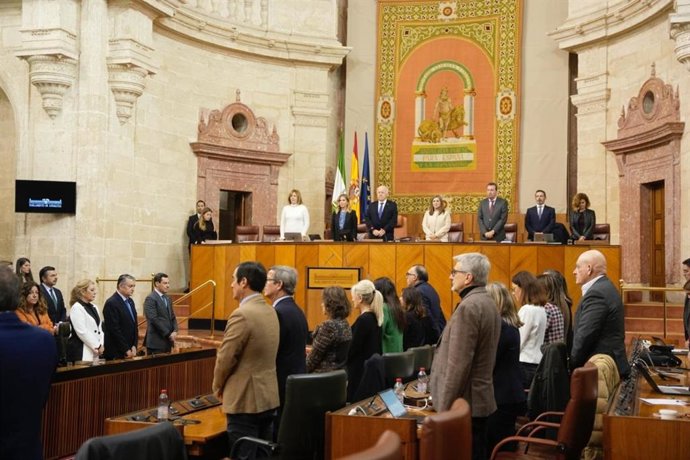 El Pleno del Parlamento de Andalucía ha guardado este viernes un minuto de silencio por las víctimas de violencia de género y violencia vicaria en la comunidad