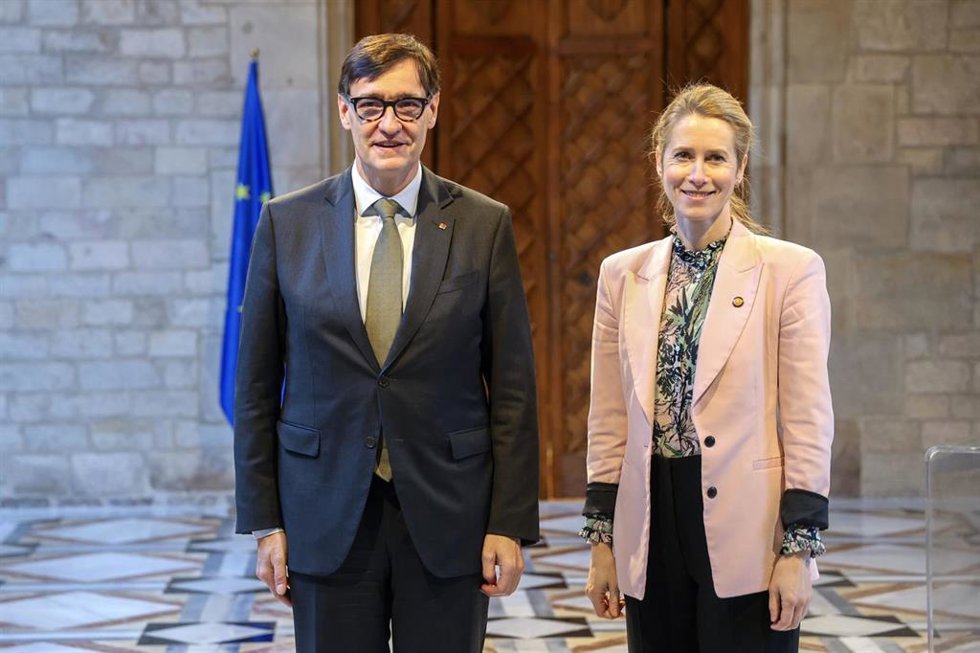 El presidente de la Generalitat, Salvador Illa, y la Alta Representante de la Unión Europea para Asuntos Exteriores y Política de Seguridad y vicepresidenta de la Comisión Europea, Kaja Kallas