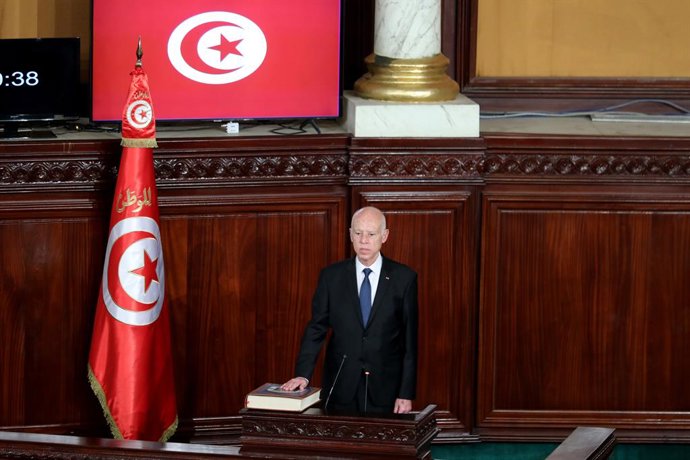 Archivo - 21 October 2024, Tunisia, Tunis: Kais Saied takes an oath as Tunisia's new President during a swearing-in ceremony at the Tunisia Assembly of the Representatives of the People. Photo: Khaled Nasraoui/dpa