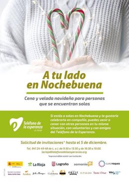El Teléfono de la Esperanza de La Rioja organiza una Nochebuena para personas que se encuentren solas