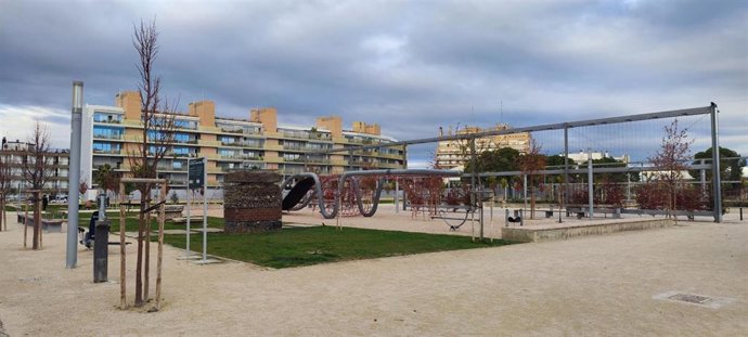 Un dispensador de agua en el Parque de los Depósitos de Torrero.