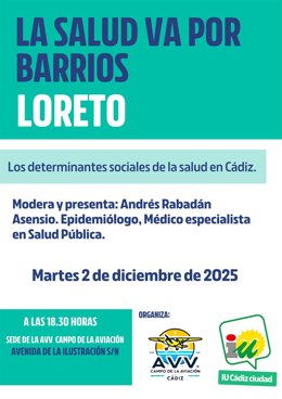 Imagen del acto que celebrará IU Cádiz ciudad con los vecinos de Loreto que denomina 'La salud va por barrios'.