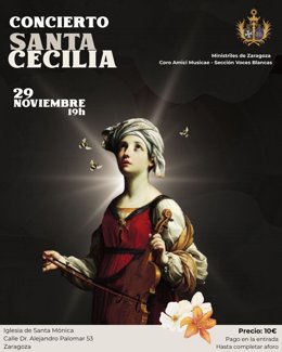 Cartel del Concierto de Santa Cecilia de este sábado en la Iglesia de Santa Mónica --calle Doctor Palomar, 53--,