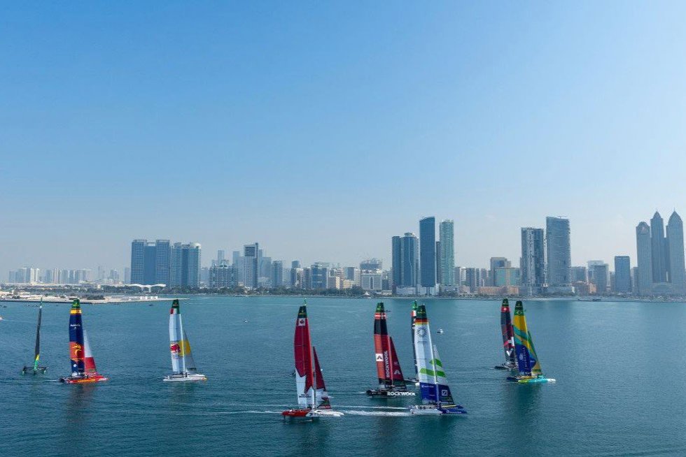 La flota del Rolex SailGP Championship 2025 en Abu Dabi.