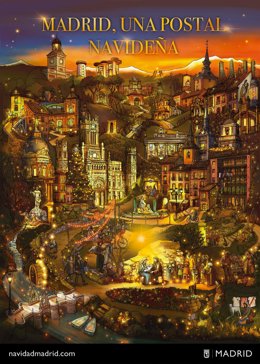 Barcas del Retiro, Torres Blancas y 70 hitos más escondidos en la postal con la que el Ayuntamiento felicita la Navidad