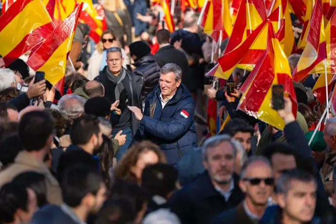 El presidente de la Xunta, Alfonso Rueda, en una manifestación contra el Gobierno en Madrid