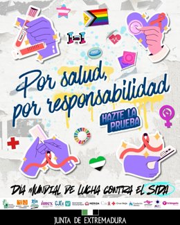 Cartel del Día Mundial de lucha contra el Sida de la Junta de Extremadura.