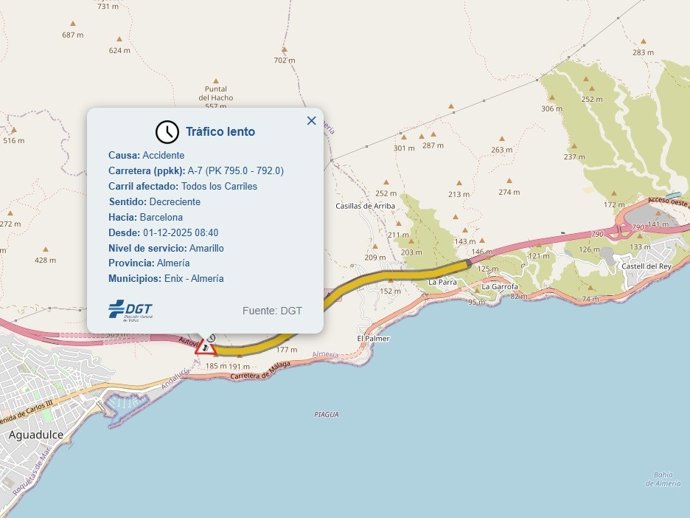 Accidente en la A-7 a la altura del kilómetro 792 en Almería.