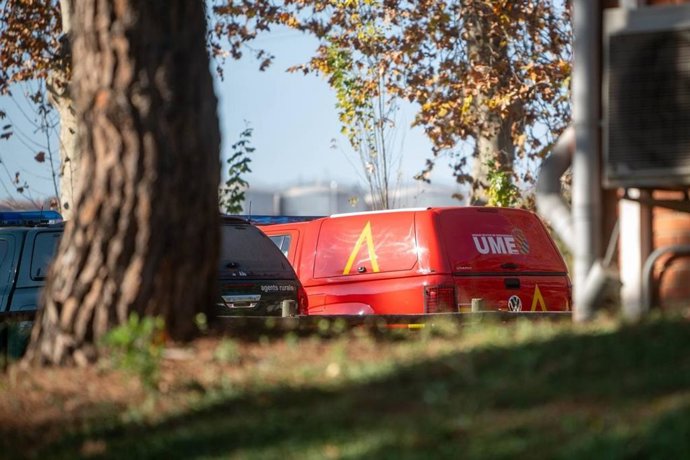 Un vehículo de la UME donde se han detectado focos de peste porcina en Barcelona.