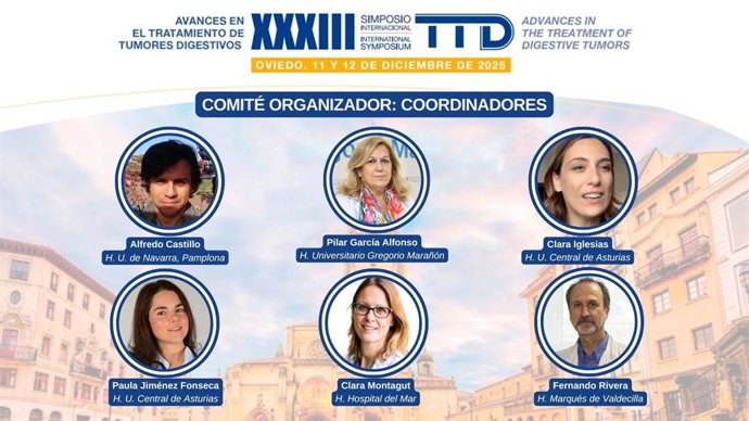 Miembros del comité organizador del 33 Simposio Internacional del Grupo de Tratamiento de los Tumores Digestivos (TTD) que se celebrará en Oviedo.