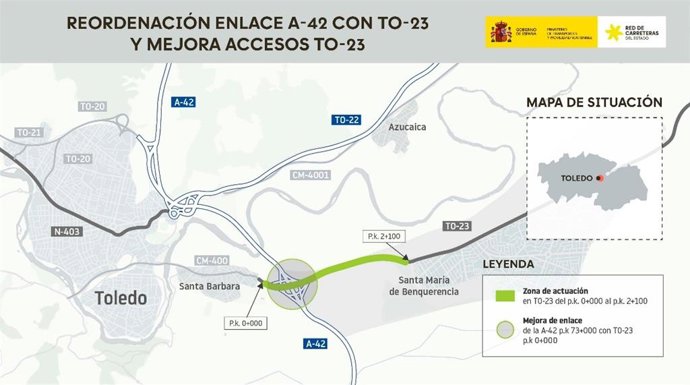 Mapa de las obras para mejorar el enlace de la A-42 con la TO-23.