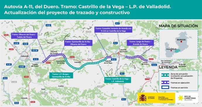 Mapa de actuación en la A-11.