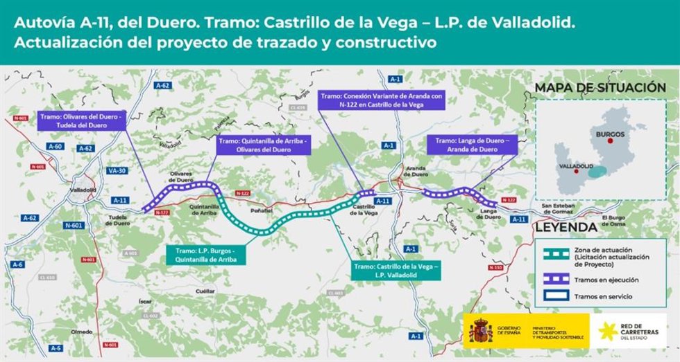 Mapa de actuación en la A-11.
