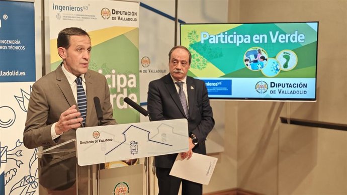 El presidente de la Diputación de Valladolid, Conrado Íscar, junto al decano de IngenierosVA, Rafael Álvarez, presentan Participa en Verde.