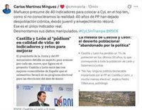 Martínez acusa a Mañueco de dar datos manipulados sobre CyL porque la realidad es "despoblación, éxodo y envejecimiento"