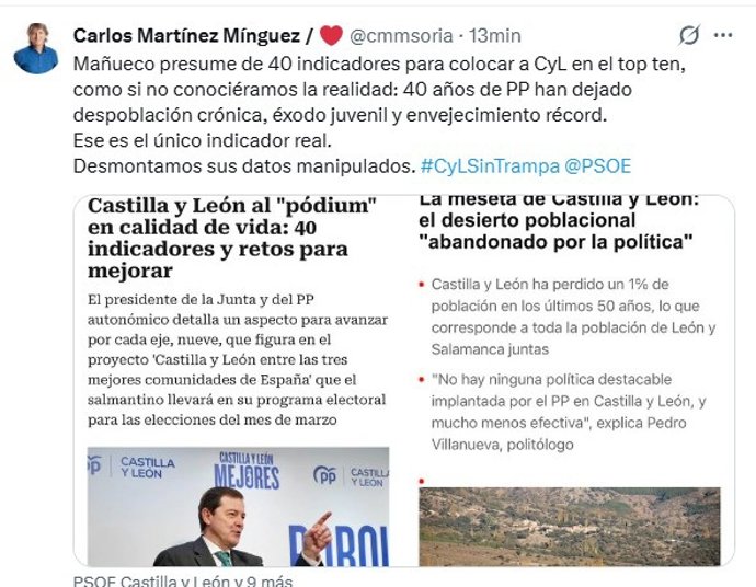 Captura del mensaje publicado por Carlos Martínez en su red social 'X'.