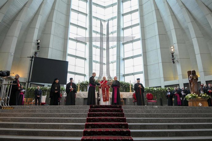 El Papa León XIV en el Santuario de Nuestra Señora del Líbano.