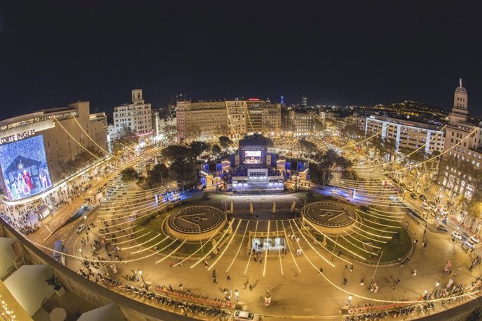 Imagem aérea da Plaça Catalunya.