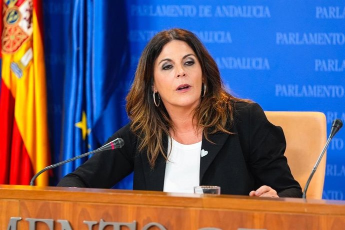 La portavoz adjunta del Grupo Socialista en el Parlamento andaluz, Ángeles Férriz, en rueda de prensa.