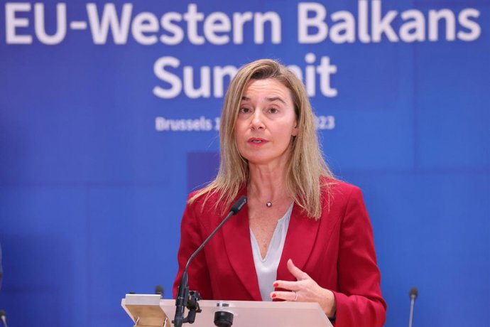 Archivo - HANDOUT - 13 December 2023, Belgium, Brussels: Rector of the College of Europe Federica Mogherini speaks during the EU-Western Balkans summit in Brussels. Photo: Dario Pignatelli/European Council/dpa - ATTENTION: editorial use only and only if t