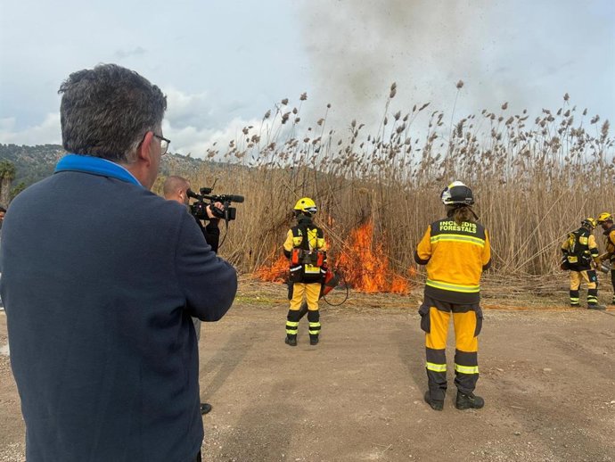 El conseller de Agricultura, Pesca y Medio Natural, Joan Simonet, en el inicio de la campaña anual de quemas controladas en el Parque Natural de S'Albufera de Mallorca
