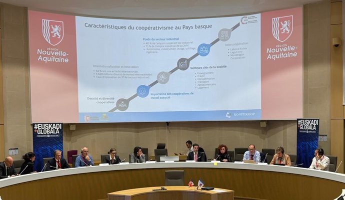 Acto con motivo de la visita de una delegación vasca, encabezada por el Lehendakari, Imanol Pradales, y en la que han tomado parte representantes de Konfekoop y cooperativas vascas