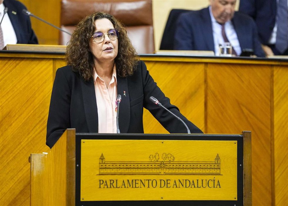 La diputada del PSOE-A Susana Rivas interviene en el Pleno del Parlamento andaluz.