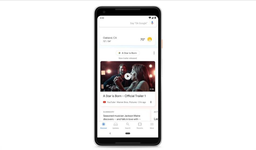 Recurso de Discover en la app de Google