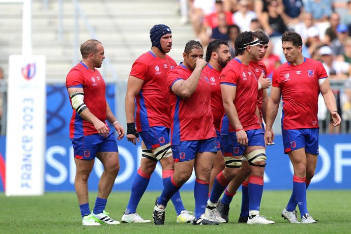 Rugby, Chile vs Samoa. Mundial de Rugby 2023. Chile contra Samoa durante el partido del Mundial de Rugby 2023 en el estadio Matmut Atlantique de Burdeos, Burdeos, Francia. 16/09/2023 Victor Montalva/Federacion de Rugby Chile via Photosport  Rugby, Chile