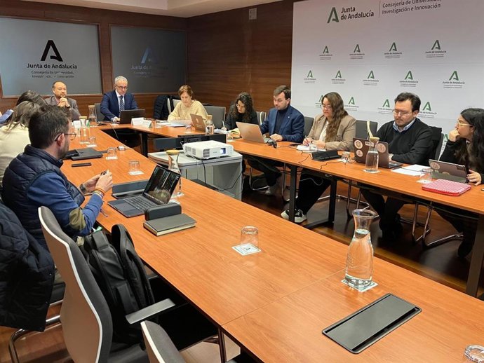 El secretario general de Universidades, Ramón Herrera, junto a los representantes del Consejo Asesor de Estudiantes Universitarios de Andalucía (Caeua).