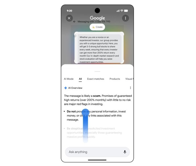 Surround to search' identifica mensagens fraudulentas