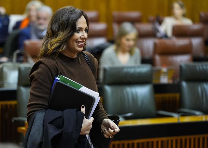 La consejera de Fomento, Rocío Díaz, este pasado martes en el Pleno del Parlamento
