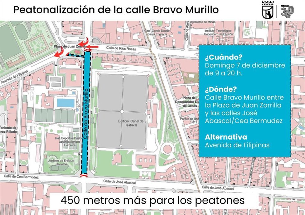 Mapa de la peatonalización de la calle de Bravo Murillo.