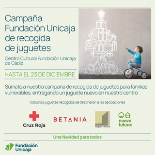 Cartel de la recogida de jueguetes de la Fundación Unicaja en Cádiz.