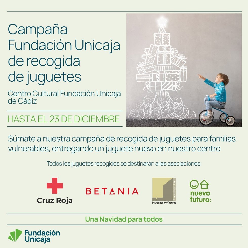 Cartel de la recogida de jueguetes de la Fundación Unicaja en Cádiz.