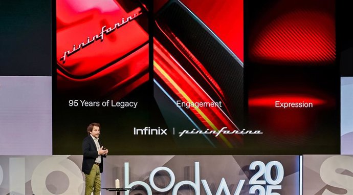 A photo captured at Business of Design Week 2025 shows a Pininfarina representative unveiling the new design partnership to the public.A photo captured at Business of Design Week 2025 shows a Pininfarina representative unveiling the new design partnership