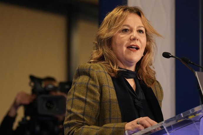 La presidenta de de Confebask, Tamara Yagüe, participa en un desayuno informativo de Forum Europa, en el Hotel Ercilla, a 4 de diciembre de 2025, en Bilbao, Vizcaya, País Vasco (España).