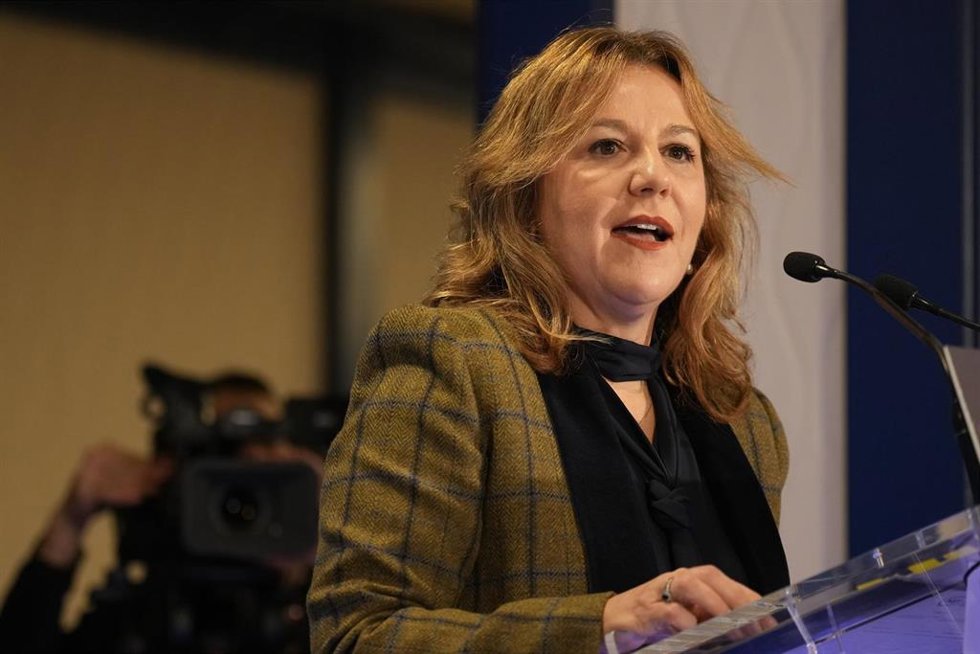 La presidenta de de Confebask, Tamara Yagüe, participa en un desayuno informativo de Forum Europa, en el Hotel Ercilla, a 4 de diciembre de 2025, en Bilbao, Vizcaya, País Vasco (España).