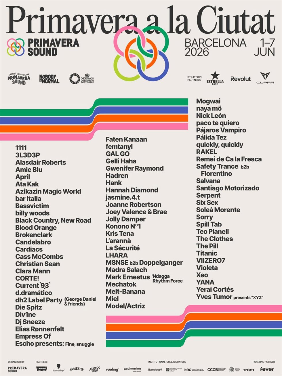 Cartel completo del Primavera a la Ciutat 2026.