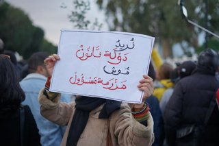 November 22, 2025, Tunis, Tunis, Tunisia, Tunisia: Opposition supporters and activists gather on Habib Bourguiba Avenue to protest worsening economic and social conditions in Tunis, Tunisia on 22 November, 2025. Demonstrators chanted slogans demanding the