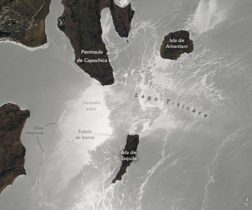 Un astronauta a bordo de la Estación Espacial Internacional capturó esta fotografía detallada del extremo sur del lago Titicaca